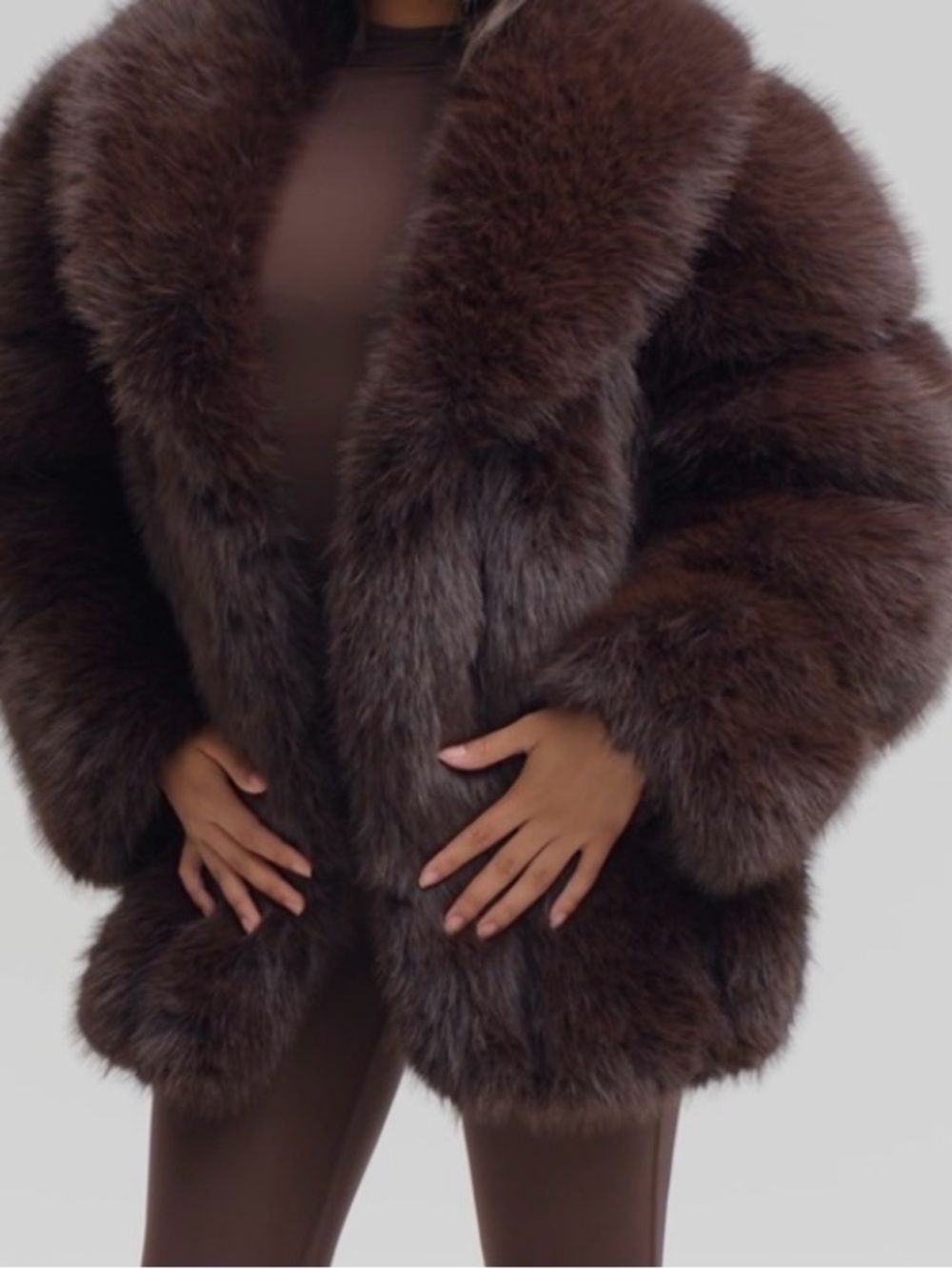 Luxurious Dark Brown Faux Fur Coat